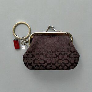 Coach Brown Mini Signature Kisslock Keychain Key Ring Coin Purse